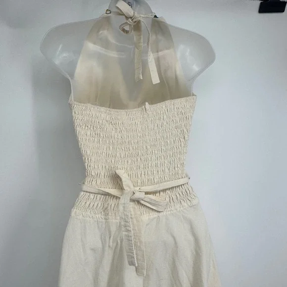 Women Dress S Cream Boho Floral Midi Crochet Handkerchief Hem Festival Cottage - Picture 5 of 10